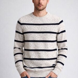 Scotch & Soda Men's Striped Pullover Sweater Medium Gray Navy Nautical Coastal